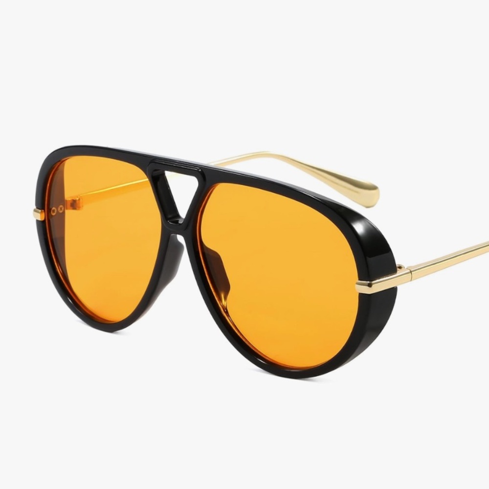 🔥Stunning Black and Gold Sunglasses with Orange Lenses 🖤✨🤩